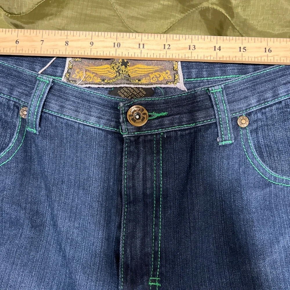 NBN Gear Men 40 Baggy Denim Shorts Y2K Jorts Green Stitch Raw String  X-TREME